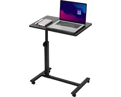 TTD® Premium Bijzettafel op Wieltjes met Rem - Laptoptafel Verstelbaar - Ergonomische Bedtafel op Wielen - 23 kg Draagkracht - Laptopstandaard - Verstelbaar in Hoek en in Hoogte - Zwart - Links
