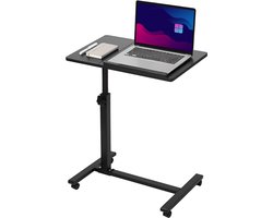TTD® Premium Bijzettafel op Wieltjes met Rem - Laptoptafel Verstelbaar - Ergonomische Bedtafel op Wielen - 23 kg Draagkracht - Laptopstandaard - Verstelbaar in Hoek en in Hoogte - Zwart - Rechts