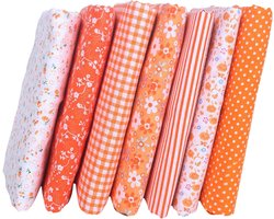 TTGoods - 14 stuks Katoenen Ambachtelijke Stof Bundels voor Quilten en Patchwork - DIY Naaien met Oranje Bloemen - 25x25 cm