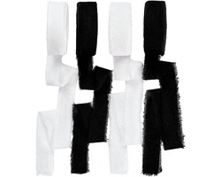 TTGoods - 36 meter katoen en linnen lint in zwart en wit, handgemaakt met pony, 20 mm breed, ruwe randen, ideaal voor geschenkverpakkingen en bruiloftsboeketten