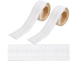 TTGoods - Flexibele zelfklevende schuim 3D behang grens voor kroonlijst en plint - Wit - 2 rollen - 2,3 m x 8 cm - Decoratie voor thuis en meubels