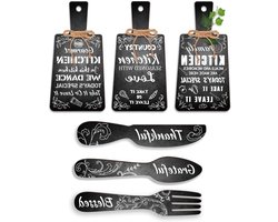 TTGoods - Houten Snijplank Eetbordset Zwart Wit Tekst Wanddecoratie - Keuken Woondecoratie Kunst
