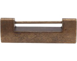 TTGoods - Oud Chinees hangslot met koperen muntensleutel en Chinees gesneden ontwerp, antiek slot voor juwelendoos en ladekasten, messing, 5,9 cm.