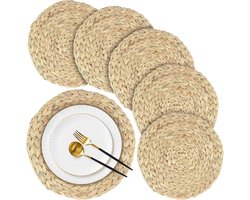 TTGoods - Placemats 6 stuks 25cm natuurlijke ronde hyacint handgemaakt zeegras rotan geweven restaurant thuis keuken eettafel accessoires