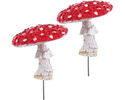TTGoods - Rode paddenstoel tuinornamenten - Glow in the dark - Realistische hars - Mini standbeeld beeldjes - Fee tuin accessoires - Buiten gazon plant pot patio - Set van 2