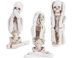 TTGoods - Yoga doodshoofd beeld standbeeld kunsthars lichtbruin - Gothic Halloween decoratie voor thuis - 3 stuks - Doodshoofd figuur skelet met 'horen zien niets zegen'- 3 stijlen