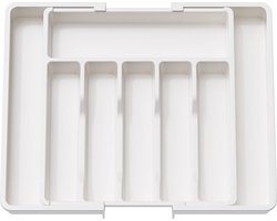 TTLUOKER® Besteklade Uitschuifbare met 8 Vakken - Bestekbak Verstelbare voor Lepels, Vorken, Messen - Lade Organizer Keukenlade - 33.5 / 57 x 38 x 5cm - Bestekhouder Keuken - Kunststof - Wit