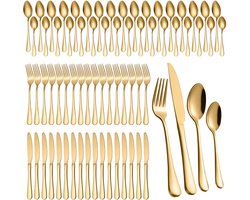 TTLUOKER®18 Persoons Bestekset Harmony - Lepels, Messen, Vorken, Steakmessen- Vaatwasserbestendig Bestek - Goud / Edelstaal