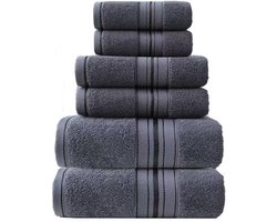 TTLUOKER®Badhanddoeken Set van 100% Katoen - 3-delig Luxe Zachte Sneldrogende Badstof Handdoeken - Donkergrijs - 1 Badhanddoek, 1 Handdoek, 1 Washandje