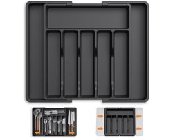 TTLUOKER®Besteklade Uitschuifbare met 8 Vakken - Bestekbak Verstelbare voor Lepels, Vorken, Messen - Lade Organizer Keukenlade - 33.5 / 57 x 38 x 5cm - Bestekhouder Keuken - Kunststof - Zwart