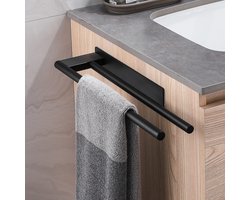TTLUOKER®Handdoekrek Badkamer - Zelfklevend of Gemonteerd (Zonder Boren) - Mat Zwart Doucherek met 2 Armen - 39 cm - Handdoekhouder voor Muur