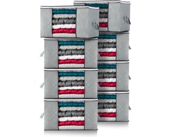 TTLUOKER®Opbergtas en Organiser - 8 stuks - Grijs - Opbergboxen voor Dekbed en Kleding - Opbergzak met handgrepen en rits - 60 x 45 x 30 CM - 90 L - Opberghoes met Doorkijkvenster - Opbergen voor Beddengoed - Opvouwbaar - Hoogwaardig en duurzaam