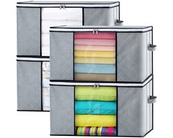 TTLUOKER®Opbergzakken 4-delig voor Dekbedden en Kleding - 90L Opbergtas met Doorkijkvenster & Handvatten - Opvouwbaar (60x45x30 cm, Grijs)