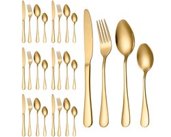 TTLUOKER®Premium 24-Delige Bestekset in Goud - Luxe RVS 18/0 Bestek voor 6 Personen | Inclusief Dinerlepel, Dessertvork & Theelepel | Vaatwasserbestendig & Krasbestendig