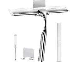 TTLUOKER®RVS304 Douchewisser met Zelfklevende Haak - Douche Trekker voor Gladde Tegels & Glas - Raamwisser zonder Boren - Zilveren Badkamer Accessoire