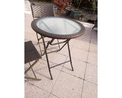 TU18-XX : Bruin polyRotan tuin/balkon set, inklapbare ronde tafel & 2 stoelen