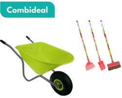 Tuilana ® - COMBIDEAL - Kinderkruiwagen - Kinderschep - Kinderhark - Kinderbezem - Kinderkruiwagen met luchtband – Hoogwaardige kwaliteit - Kinderspeelgoed - Metaal/Kunststof - Lime/Grijs