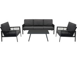 Tuin Aluminium 5-Zits Meubilair Loungeset | Grijs, 4 Stuk, Buiten, Terras, Lounge, 3-Zits bank, 2x Fauteuils, Salontafel, Weerbestendig, Dikke Kussens, Wasbare Waterdichte Regenhoes, Rotan Vervanger