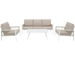 Tuin Aluminium 5-Zits Meubilair Loungeset | Wit, 4 Stuk, Buiten, Terras, Lounge, 3-Zits Zitbank, 2x Fauteuils, Salontafel, Weerbestendig, Dikke Kussens, Wasbare Waterdichte Regenhoes Rotan Vervanger