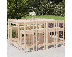Tuin Barset 9-delig Massief Grenen Hout – Outdoor Bartafel met Hockers voor Terras, Balkon & Tuin – Rustieke Bistro Set Weerbestendig L315 cm HomebyNicole