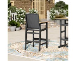 Tuin Bartafel Set 3-delig 75x66x106 cm met 2 Barkrukken en Kussens – Rotan & Houtlook – Zwart/Bruin Outdoor Barset voor Terras & Balkon – HomebyNicole