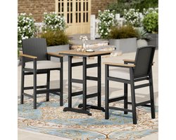 Tuin Bartafel Set 3-delig 75x66x106 cm met 2 Barkrukken en Kussens – Rotan & Metaal Outdoor Barset voor Balkon, Terras en Tuin – Zwart/Bruin – HomebyNicole