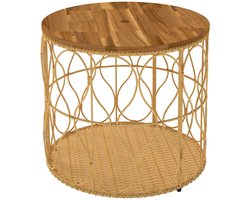 Tuin bijzettafel 50x50x47.5cm houtkleur hout kleine salontafel buitentafel vrijetijdstafel decoratietafel voor woonkamer balkon en terras met rotanlook ontwerp eenvoudig te reinigen geschikt voor tuin terras en balkon