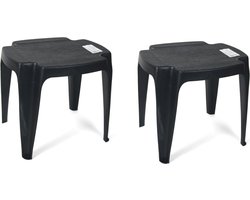 Tuin bijzettafeltje/voetenbankje - 2x stuks - antraciet - kunststof - 42 x 37 x 38 cm