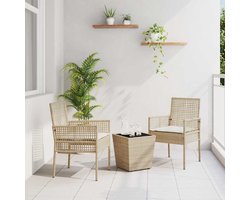 Tuin Bistro set | Loungeset | Tuinset 3 st Beige Poly riet