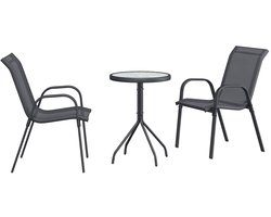 Tuin Bistro set | Loungeset | Tuinset 3 st Grijs Staal