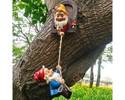 Tuin Decoratie Beeldjes - Buitenshuis Klimboom Decoratie - Schattige Boomgezicht Beeldjes voor Gazon en Tuin - Grappige Klimmende Elfen Kiekeboe Sculpturen Tuin Terras Kunst (2 Stuks)