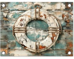 Tuin decoratie Boei - Reddingsboei - Hout - Maritiem - Vintage - 40x30 cm - Tuindoek - Buitenposter