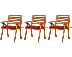 Tuin eetkamerstoelen - Acaciahout banken - Buiten dineren - Massief hout - 3 kussens - Rood
