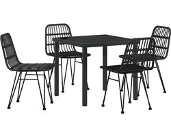 Tuin Eetset 5 pcs | Tuinset | Tuinmeubelset | Zitgroep Zwart Poly riet