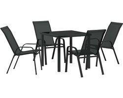 Tuin Eetset 5 pcs | Tuinset | Tuinmeubelset | Zitgroep Zwart Textilene en staal