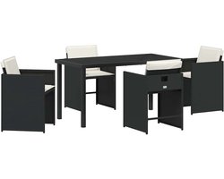 Tuin Eetset met kussen 5 pcs | Tuinset | Tuinmeubelset | Zitgroep Zwart Poly riet