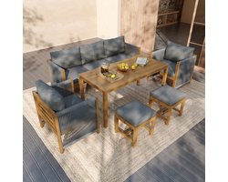Tuin eettafel set - tuin lounge stoel set - 6 delige set - Tuinmeubelset - grijs