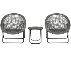 Tuin- en balkonmeubilair set 3-delige set tuin tafelstoel combinatie met 1 tafel 46x46x43cm en 2 stoelen 76x77x78cm grijs inklapbaar opvouwbaar ontwerp ruimtebesparend stevig duurzaam metalen frame eenvoudig te reinigen geschikt voorterras tuin