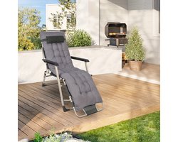 Tuin- en Ligstoel – Comfortabele Loungestoel met Dikke Zitting – Ideaal voor Tuin, Balkon, Zwembad of Strand – Grijs