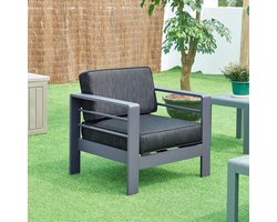 Tuin fauteuil - Loungestoel buiten - Ontspannen in tuin - Weerbestendig aluminium frame - 75x81x70 cm - Antraciet grijs