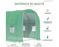 Tuin Kas Tunnel Kas Kweekkas Glazen Tuinkas Groentekas – 6 m² Oppervlakte – Verstevigd Buisframe Met Ritsdeur en 6 Ophoogbare Ventilatieraampjes – Groen