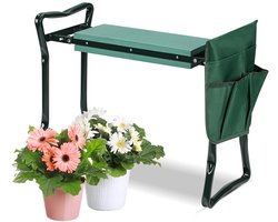 Tuin Kniebank en Zitkruk 2-in-1 – Geschikt voor Tuinieren en Binnenwerk, Comfortabel EVA Kniekussen, Opvouwbaar Ontwerp met Veermechanisme, Staalconstructie tot 150 kg