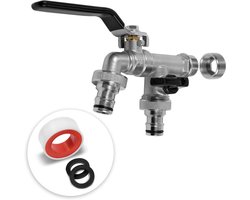 Tuin kraan van messing 1/2 inch en 3/4 inch incl. 2 slangaansluitingen en afdichtband - kogelkraan vorstbestendig tuinkraan aftapkraan regenton (zwart)