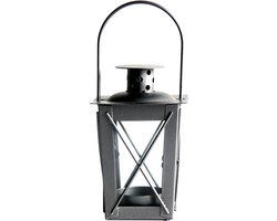 Tuin lantaarn/windlicht - ijzer - zilver - 7,5 x 7,5 x 11 cm - Tuinverlichting - Kaarsenhouders - Lantaarns