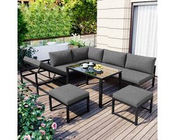 Tuin lounge stoel set, aluminium zitgroep voor tuinbalkon, met relaxfunctie, 4-voudig verstelbare rugleuning, inclusief zachte zit- en rugkussens, grijs