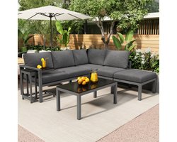 Tuin lounge stoel set, hoek lounge stoel, tuinmeubelen voor 4-5 personen, met bijzettafel en salontafel, weerbestendig lounge meubel, grijs, set van 5, inclusief alle kussens