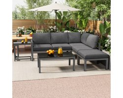 Tuin lounge stoel set, hoek lounge stoel, tuinmeubelen voor 4-5 personen, met bijzettafel en salontafel, weerbestendig lounge meubel, grijs, set van 5, inclusief alle kussens