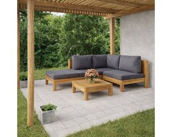 Tuin Loungeset 4-delig 69,5 x 69,5 x 60 cm – Massief Teakhout met Kussens – Modulaire Hoekbank & Tafel – Weerbestendige Tuinmeubelset voor Terras & Balkon – Urbanhome