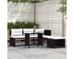 Tuin loungeset 4-delig polyrotan met ligbed en voetenbank – Loungeset met kussens, weerbestendig tuinmeubelen set balkon & terras bruin – Urbanhome