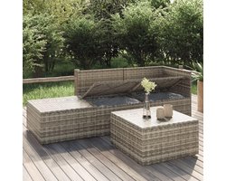 Tuin loungeset 4-delig polyrotan met opbergruimte en kussens – Modulaire tuinmeubelen set weerbestendig balkon & terras lounge grijs – Urbanhome